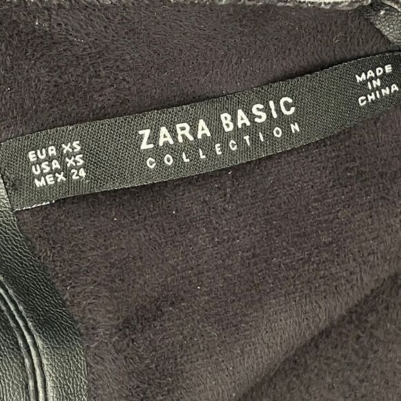 Zara Black Faux Leather Short Zipper Detail Sleeve Shift Dress Size XS - Picture 8 of 9